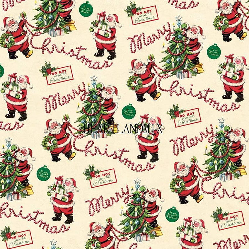 Vintage Merry Christmas Wrapping Santas Digital Christmas Wrapping Paper HD Phone Wallpaper