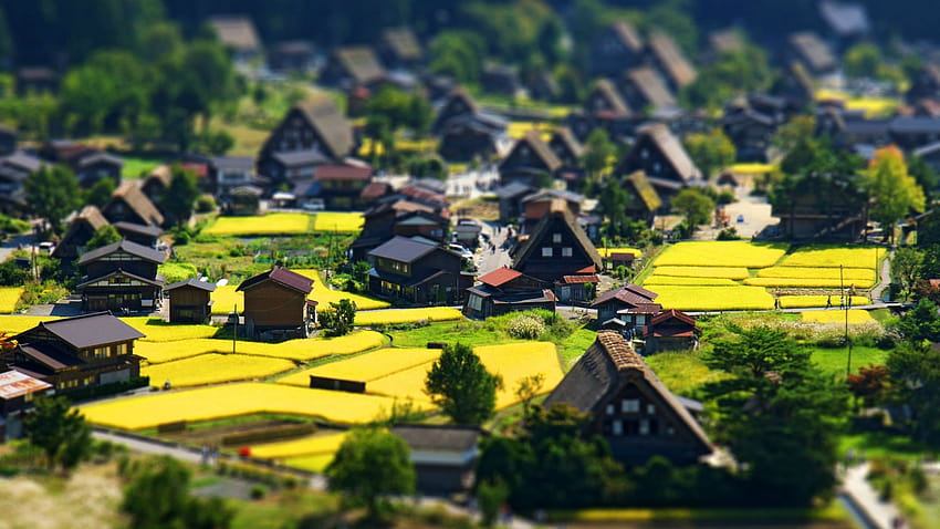 : village, town, landscape, nature, Europe, bright, spring, tilt shift 2560x1440, village springtime HD wallpaper