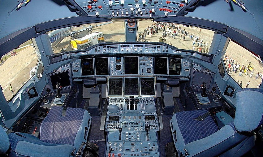 Vue du cockpit de l'Airbus A380 de jour comme de nuit Fond d'écran HD