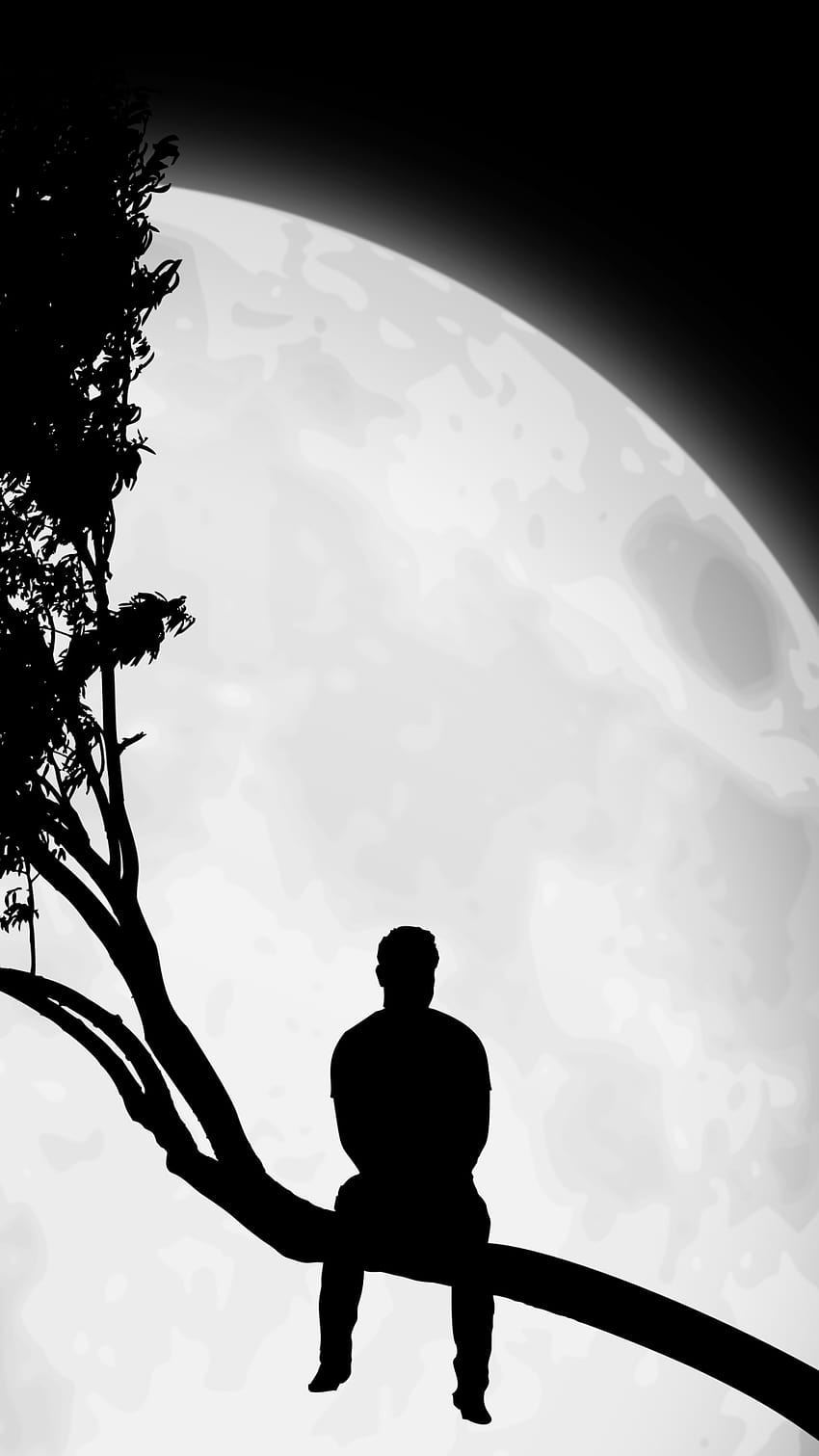 Alone with moon, moon and boy HD phone wallpaper