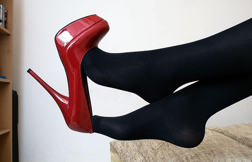 ถุงน่องสีดำ ถุงน่อง เท้าทึบแสง รองเท้าสีแดง ถุงน่องเต็มตัว วอลล์เปเปอร์ HD