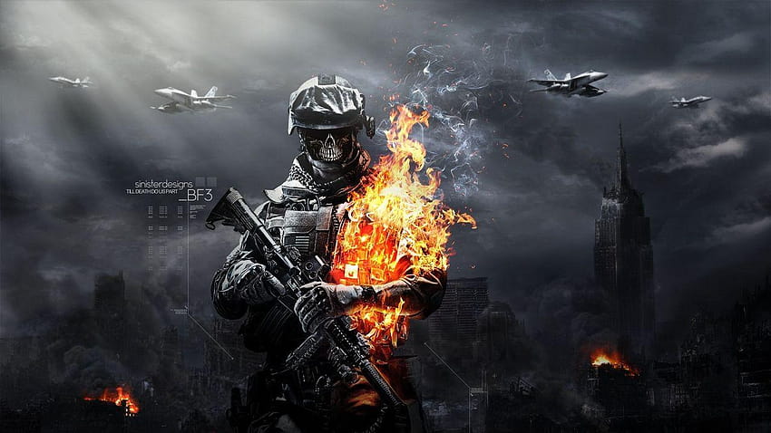 Schlachtfeld, Luftfahrt, Munition, Schädel, Waffe, Feuer, Schädel und Waffe HD-Hintergrundbild