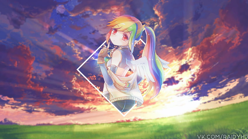 虹のアニメの女の子、虹の目アニメーション 高画質の壁紙