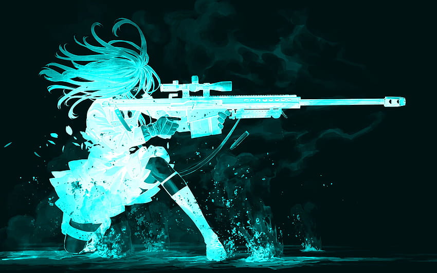 anime, anime girls, sniper rifle, weapon, rifles, gun, Black