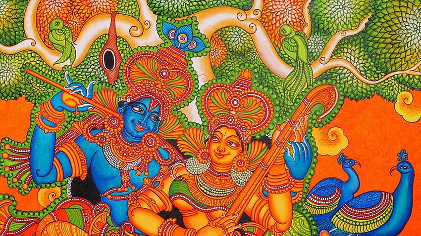 멋진 매력적인 인도 전통 힌두교 벽화 오래 된 10 배경, 인도 예술 HD 월페이퍼