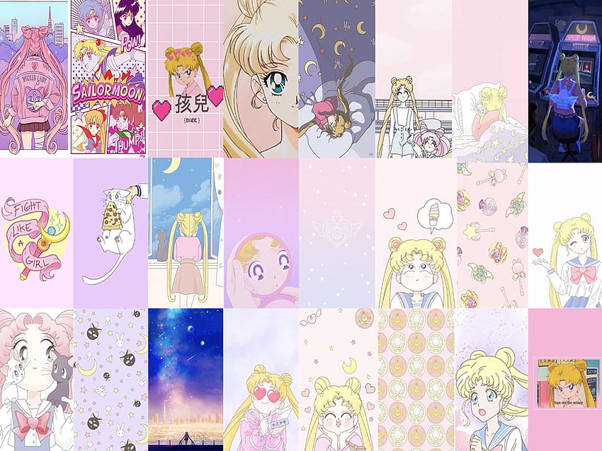 Sailor Moon Anime Zestaw plakatów ściennych z kolażem Zestaw winylowych naklejek ze skórką – Anime Town Creations, kolaż Sailor Moon Tapeta HD