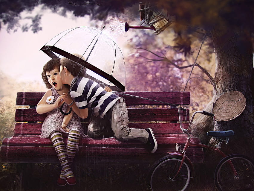 1400x1050 Boy and Girl On Bench Art 1400x1050 Resolution , Backgrounds, and, feeling boy HD wallpaper