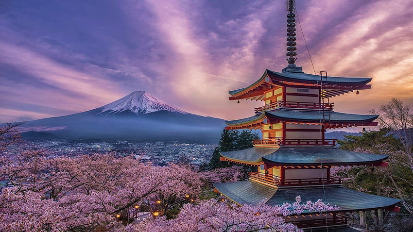 : Religioso, Pagoda, Flor de cerezo, Japón, Monte Fuji, Sakura, sakura de Japón fondo de pantalla