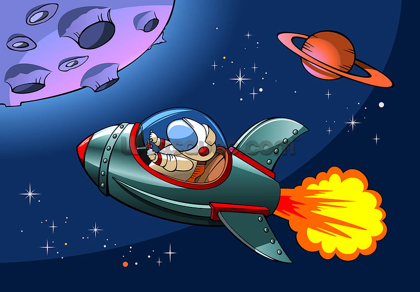 Papier peint vaisseau spatial pour enfants, dessin animé de vaisseau spatial Fond d'écran HD