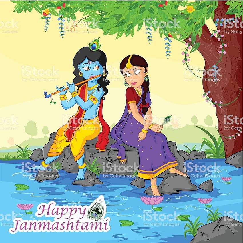 Krishna Playing Flute With Radha On Janmashtami Backgrounds Stock, cartoon  radha krishna HD phone wallpaper | Pxfuel