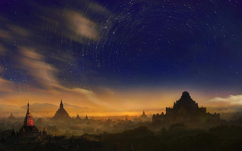 Weerapong Chaipuck, Bagan, Burma, Myanmar, Stars, Space, Sky, Long HD wallpaper