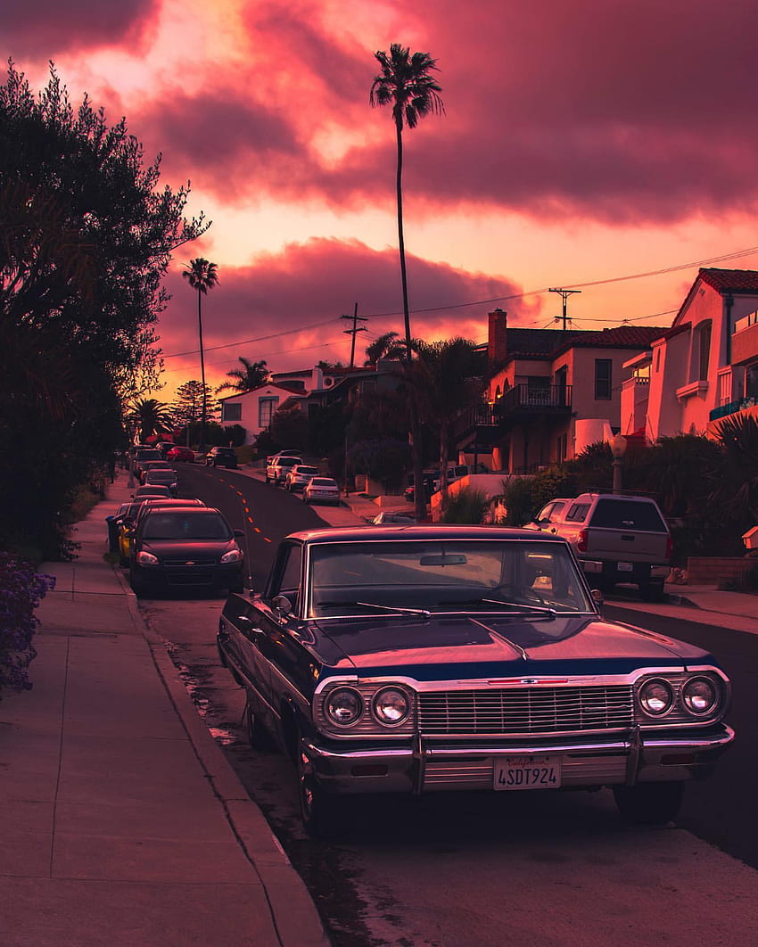 classic car, retro car sunset aesthetic HD phone wallpaper