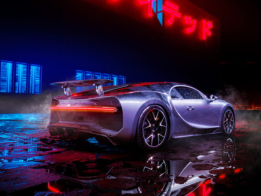 Bugatti chiron, neon lights, luxury car , , background, 16c3a0, cool bugatti HD wallpaper