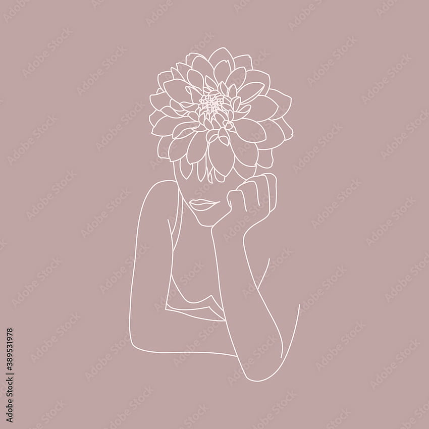 Line Art Женско лице с цветя. Абстрактна минимална женска фигура в модерен линеен стил. Векторна модна илюстрация за плакати, татуировки, лога, t HD тапет за телефон