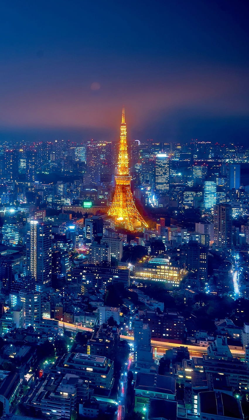 Vista notturna di Tokyo, Giappone Ritagliata da Moyan Brenn, tokyo di notte iphone Sfondo del telefono HD