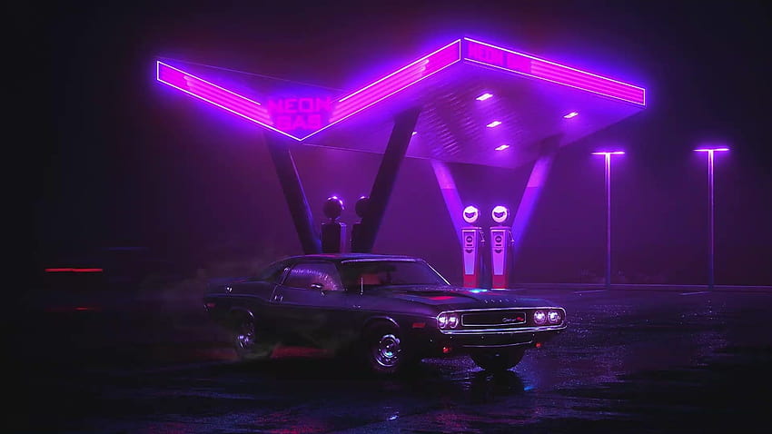 Neon Car Live, nocny samochód anime Tapeta HD