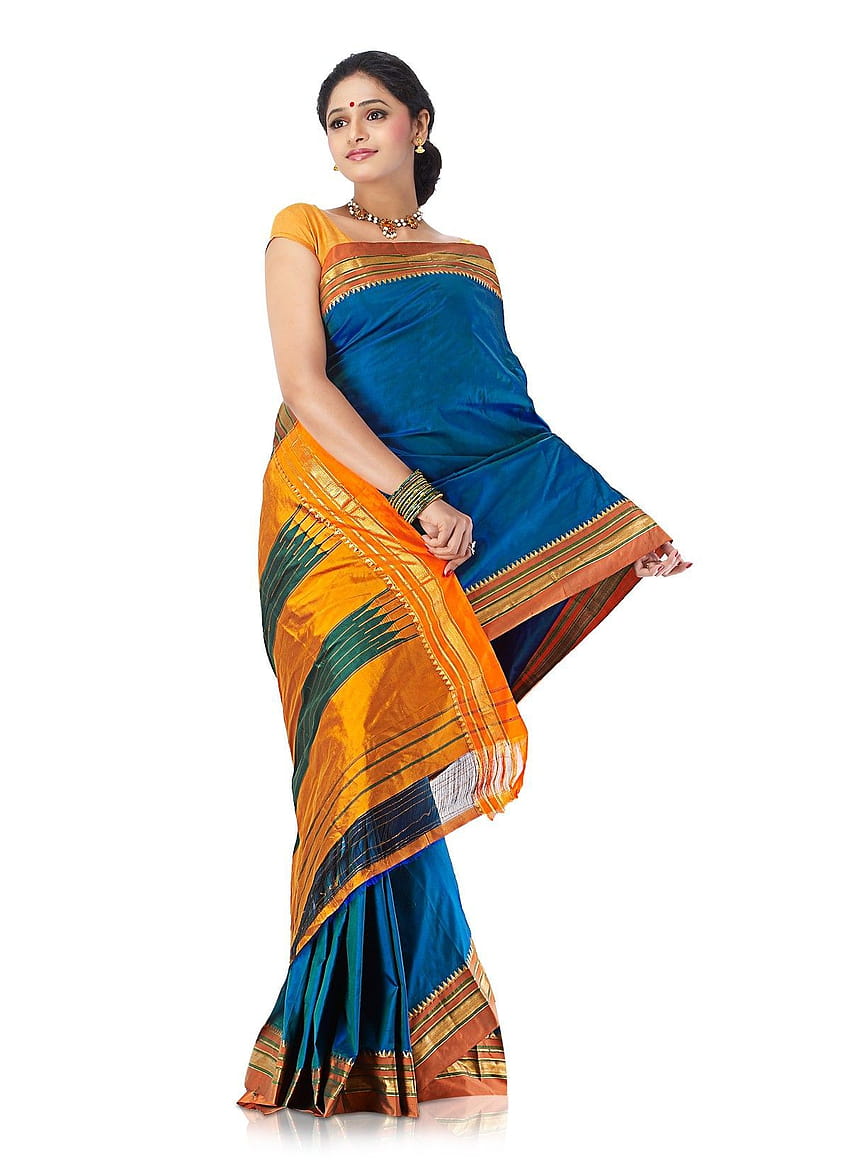 Pawie niebieskie sari z czystego jedwabiu Tapeta na telefon HD