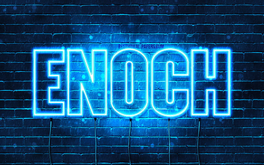 Enoch, with names, horizontal text, Enoch name, Happy Birtay Enoch, blue neon lights, with Enoch name with resolution 3840x2400. High Quality HD wallpaper