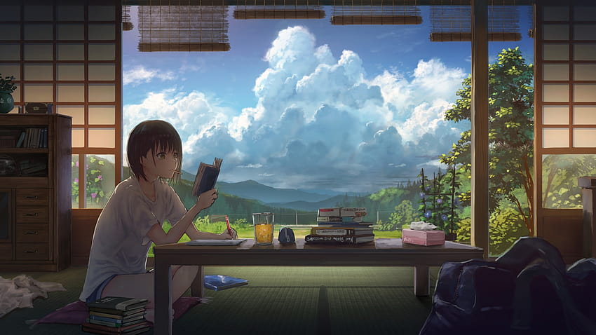 Anime Girl Reading, reading summer HD wallpaper