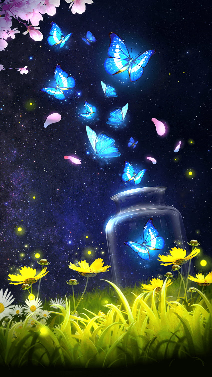 밤의 나비, 빛나는 나비 HD 전화 배경 화면