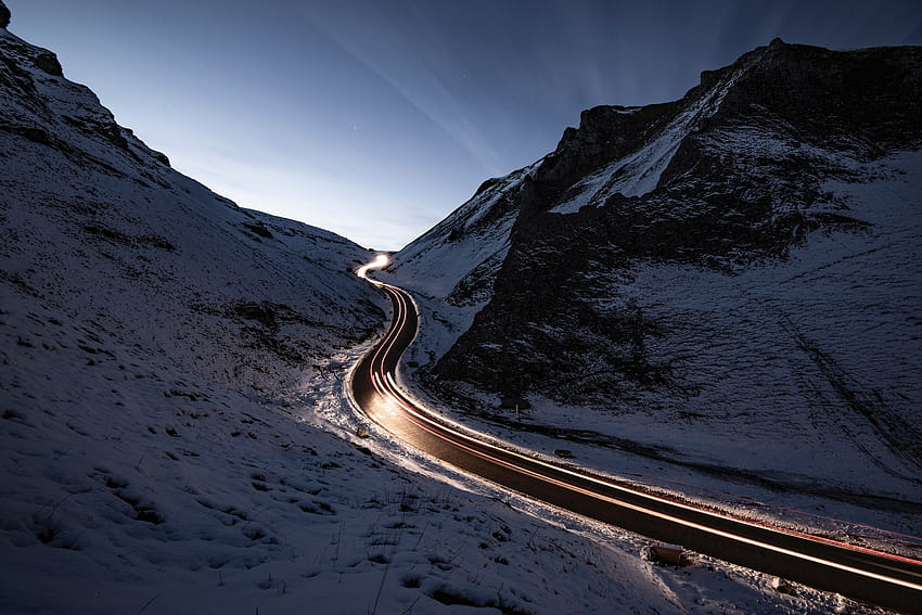 Snowy Road Way Long Exposure, graphy, Backgrounds, and, long way HD wallpaper