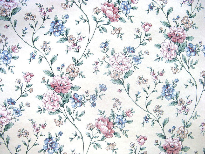 Vintage 80s Sunworthy Vinyl Rose Blue Vintage Floral Vine Paper, vintage flower HD wallpaper