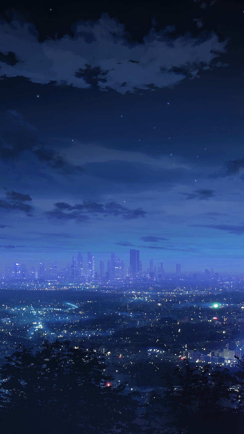 Download Anime Night City With Purple Sky Wallpaper | Wallpapers.com