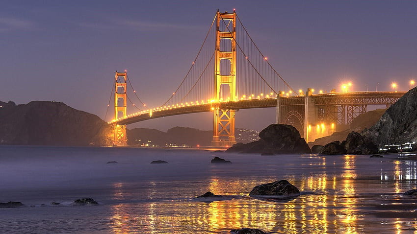 Golden Gate Bridge i Marshall's Beach At Dusk, most Chromebook Tapeta HD