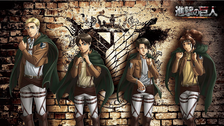Attack Of Titan Eren Yeager Erwin Smith Hange Zoe Levi Ackerman All With Green Scarf With Backgrounds Of Wings Of dom On Wall Anime, wall titan HD wallpaper