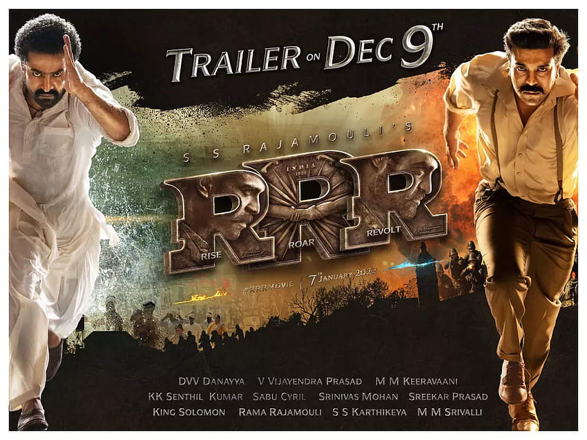Die Macher von RRR werden am 9. Dezember einen Kinotrailer veröffentlichen, das Bollywood-Filmplakat 2022 HD-Hintergrundbild
