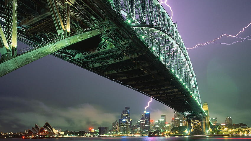 Sydney, Australien, Hafen, Blitz, New South Wales, Sydney, Sydney Harbour Bridge HD-Hintergrundbild
