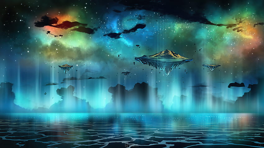Floating Island , Artist, Backgrounds, and, flying island HD wallpaper