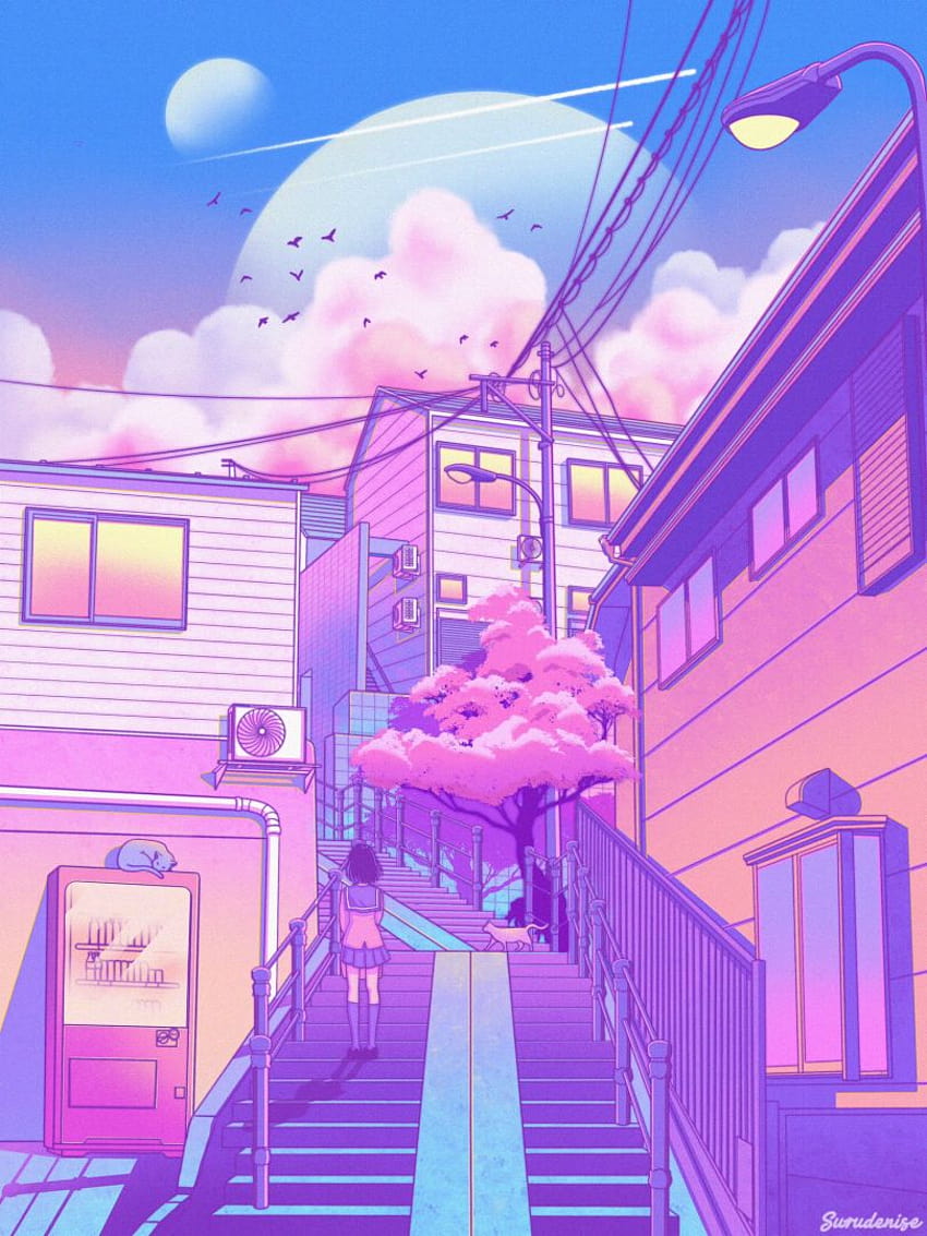 Tagträumen in Japan: ein Malbuch, inspiriert von den Straßen von Nippon, japanischer Stadtästhetik in Rosa HD-Handy-Hintergrundbild