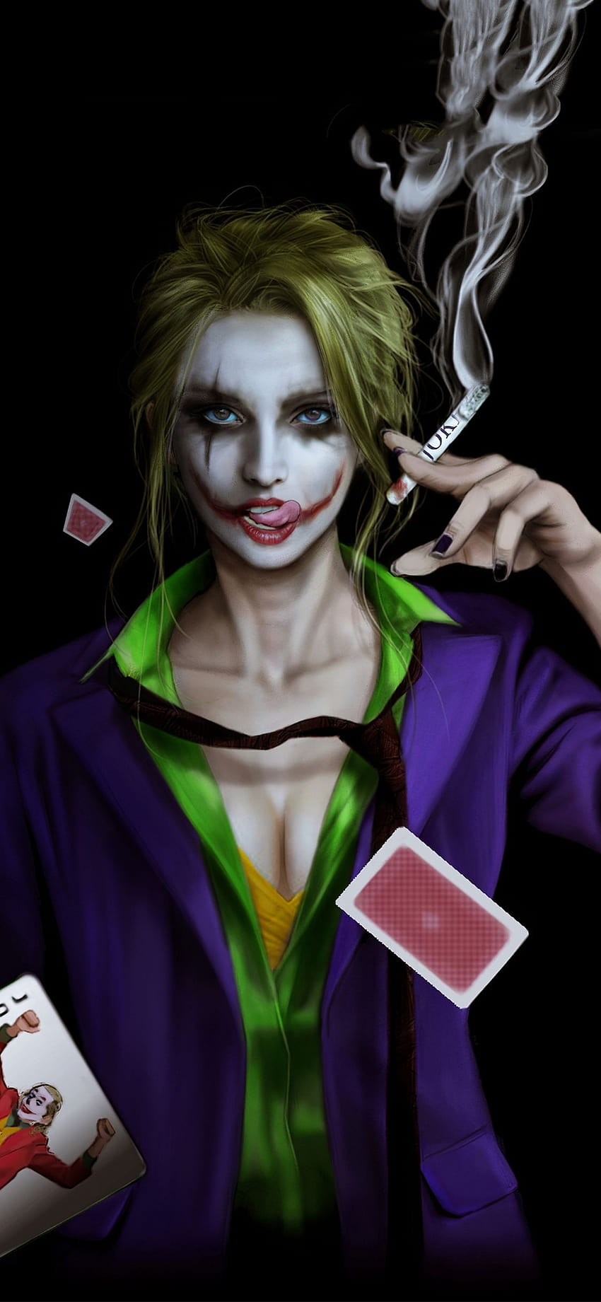 1125x2436 Joker Girl Smoking Iphone XS, Iphone 10, Iphone X, Rauchmädchen iphone HD-Handy-Hintergrundbild