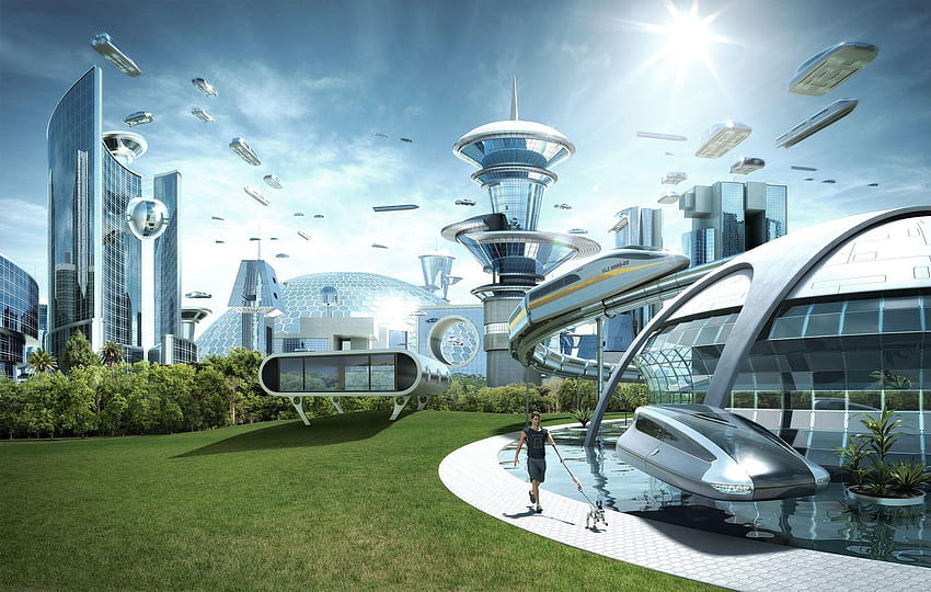 Futuristische Stadt, futuristisches Architekturdesign HD-Hintergrundbild