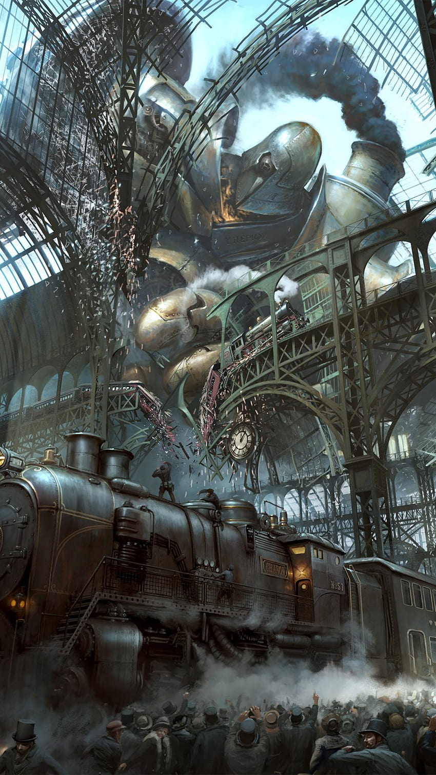 Steampunk Train Station Titan Android, trains android HD phone wallpaper
