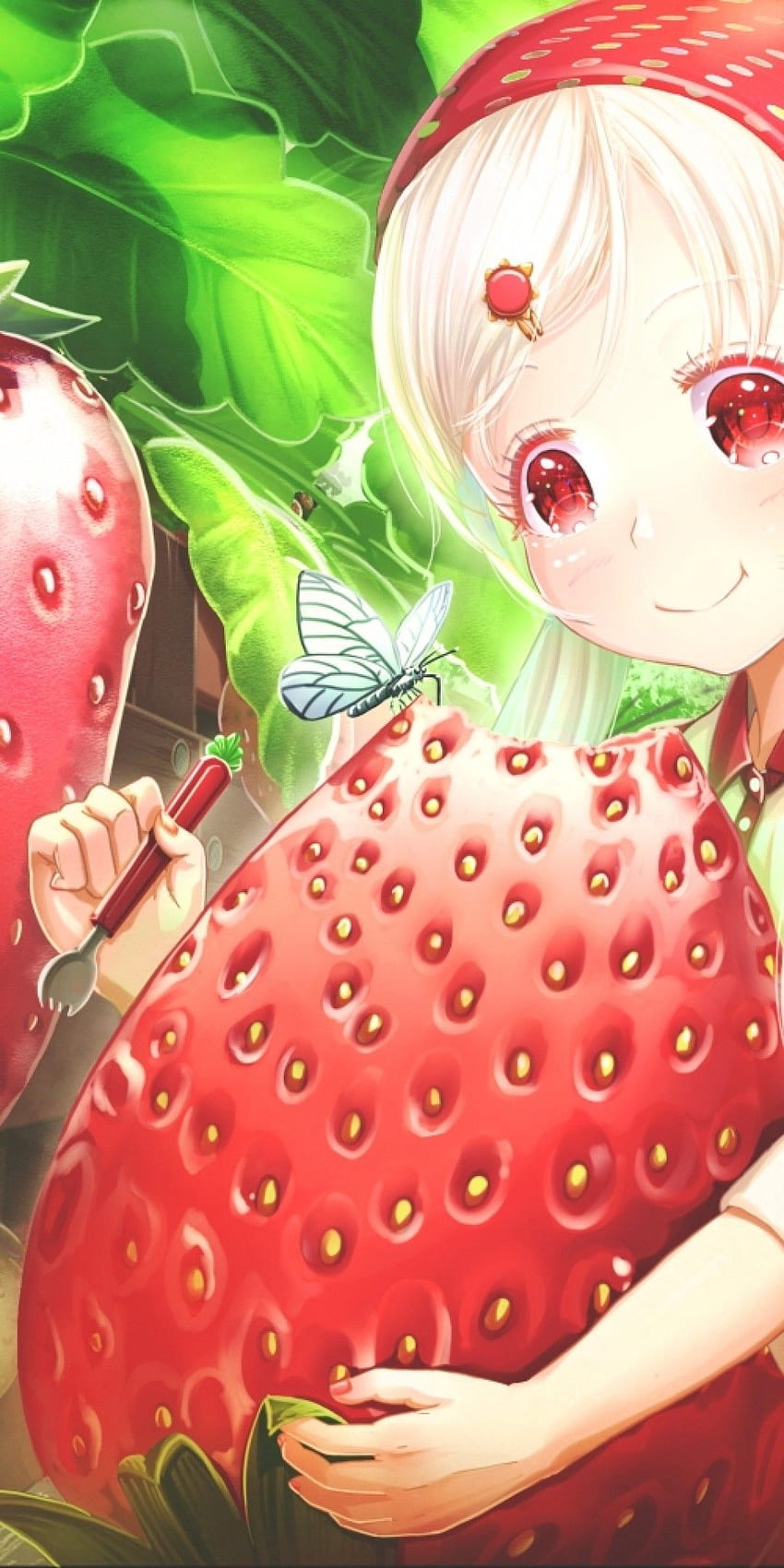 1080x2160 Strawberry Girl Big Fruits Anime Girls Red Eyes For Huawei Mate 10 Hd Phone 8345