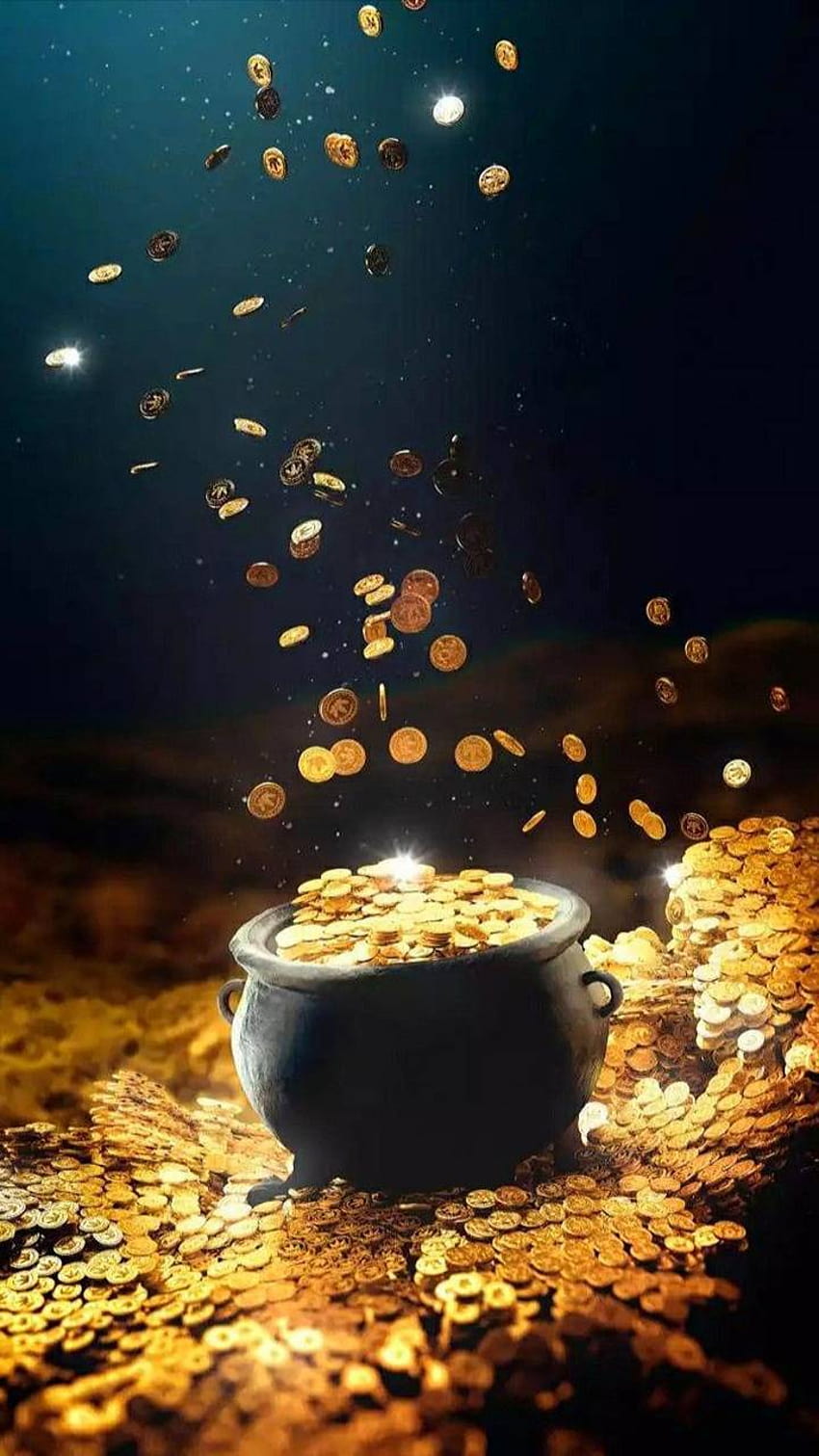 Falling coins by georgekev, gold coins HD phone wallpaper