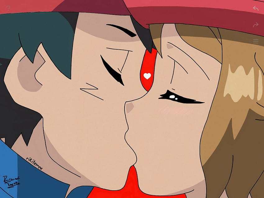 Ash and Serena amourshipping kiss by rikitempe, pokemon kiss HD wallpaper