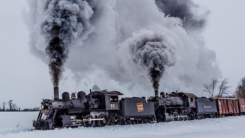 Tandem steam engine train, railroad u HD wallpaper