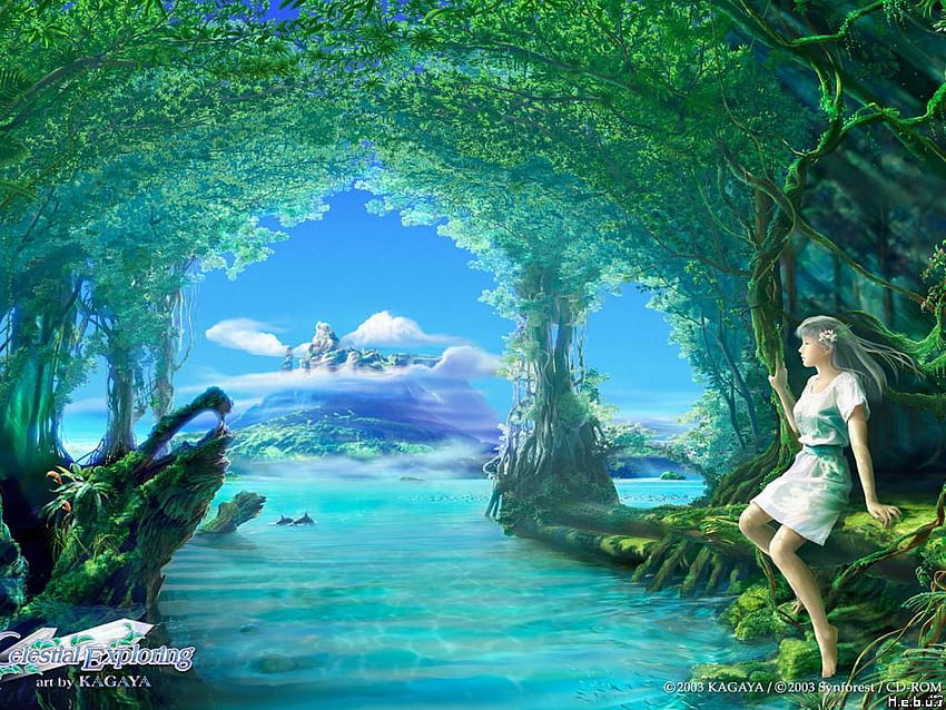 REVERIE IN FRONT OF A MAGICAL LANDSCAPE HD wallpaper