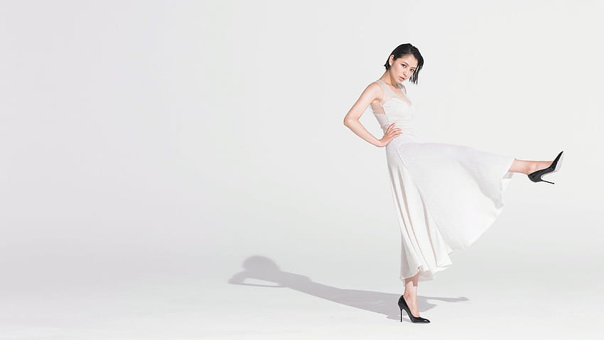 Masami Nagasawa White Dress Short Hair Simple Backgrounds Asian Women Hands On Hips HD wallpaper