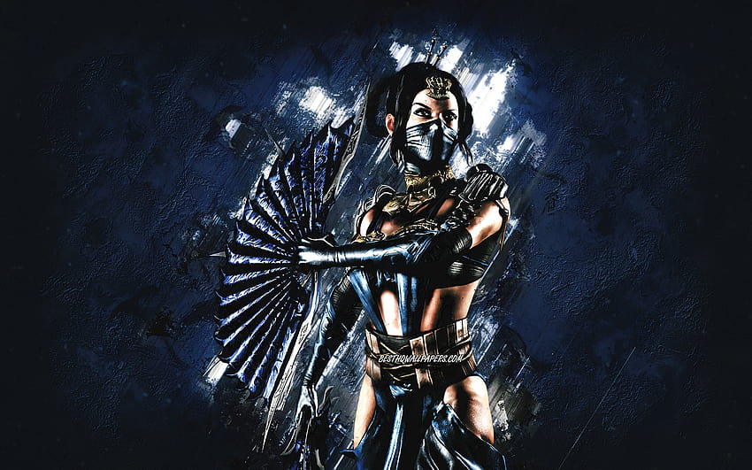 Kitana, Mortal Kombat Mobile, Kitana MK Mobile, Mortal Kombat, mavi taş arka plan, Mortal Kombat Mobile karakterleri, grunge sanat, Kitana Mortal Kombat 2880x1800 çözünürlüğe sahip. Yüksek Kalite HD duvar kağıdı