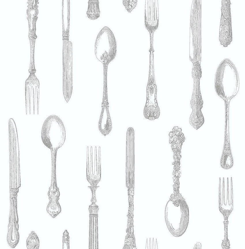 Whitewell By Fine Decor Kitchen Cutlery Spoons Forks White, silver spoons HD phone wallpaper