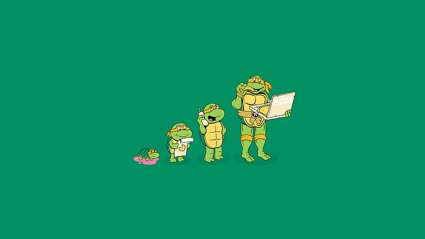Teenage Mutant Ninja Turtles Michelangelo Pizza Green Turtle хумор карикатури комикси, забавна костенурка HD тапет
