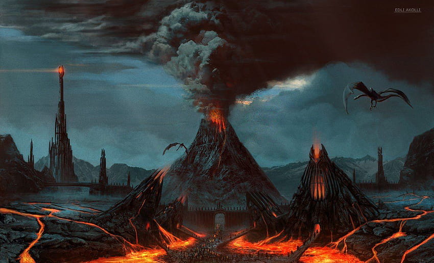 Nazgûl, Sauron, Das Auge von Sauron, Der Herr der Ringe, Mordor, Schicksalsberg, Lava, Artwork, Konzeptkunst, Fantasy-Kunst, Barad dûr / und mobile Hintergründe HD-Hintergrundbild