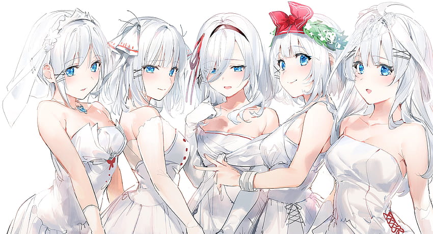 białe włosy, dziewczyny anime, suknia ślubna, 5, suknia ślubna dziewczyny anime Tapeta HD