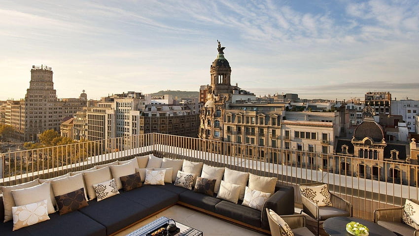 Houses: Rooftop Terrace Barcelona Roof City View HD wallpaper