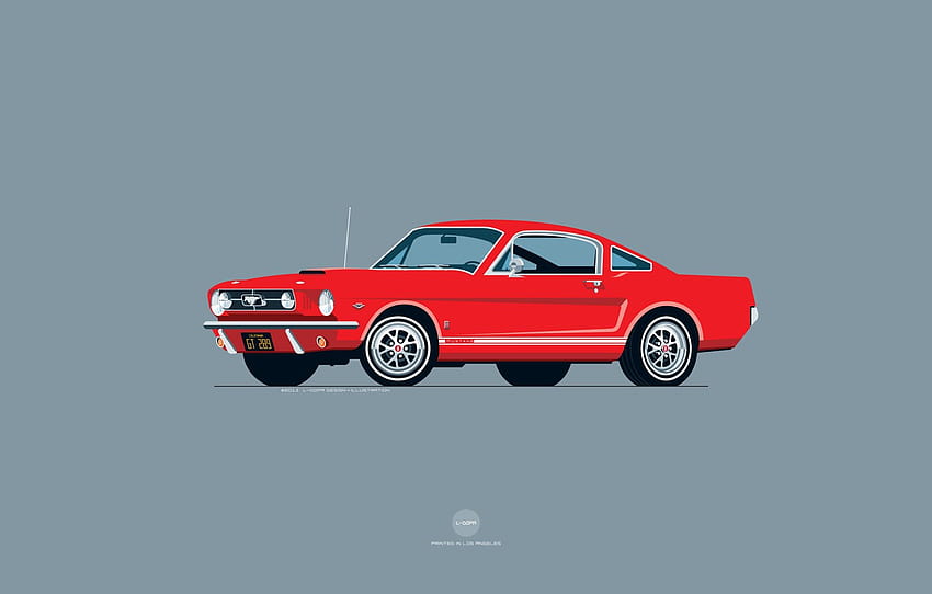 Mustang, Ford, Red, Auto, Minimalism, Figure, Machine, Ford Mustang, Art, 1965, Muscle, Nik Schulz, Ford Mustang 1965 , section минимализм HD wallpaper
