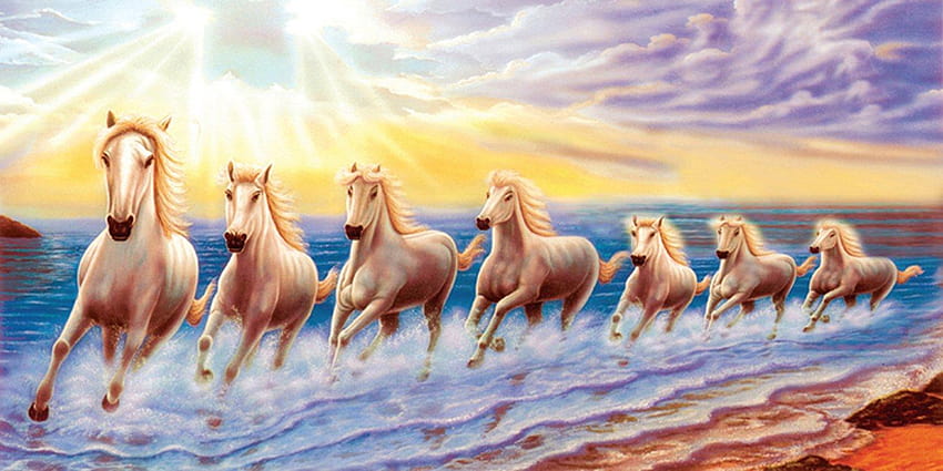 dunia grafis Vinyl White 7 Horse Running Poster, 36x18, 7horse Wallpaper HD